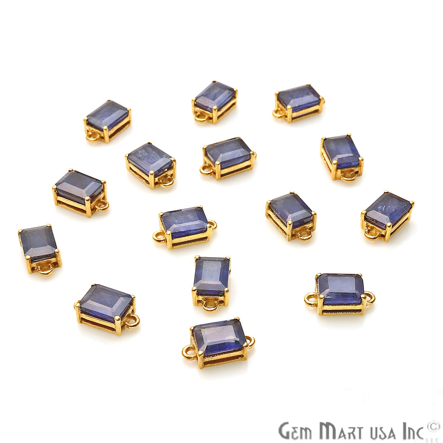 Sapphire Prong Setting Gold Plated Double Bail Gemstone Connector - GemMartUSA