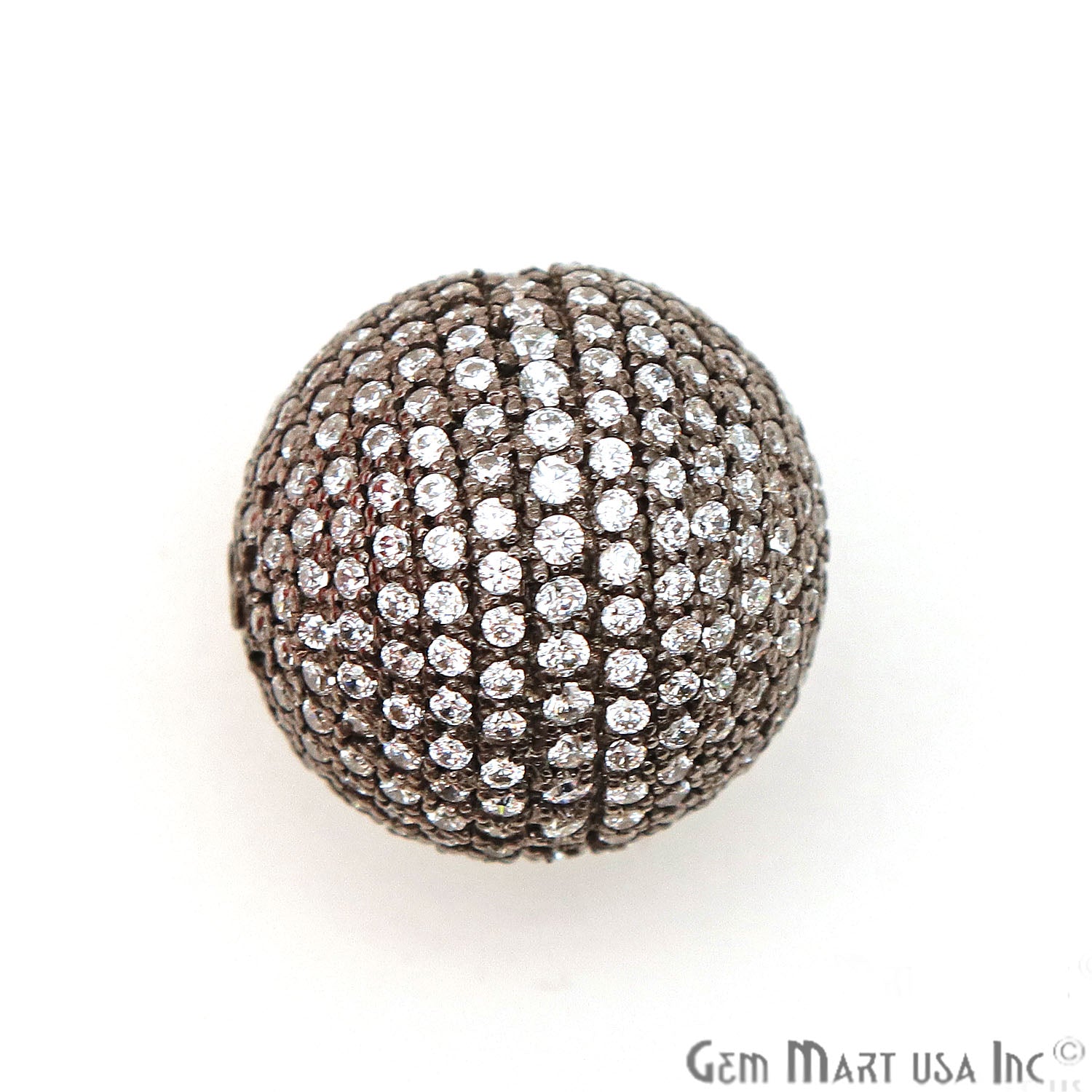 Cubic Zircon Round Beads Ball Silver Charm For Bracelet & Pendants - GemMartUSA