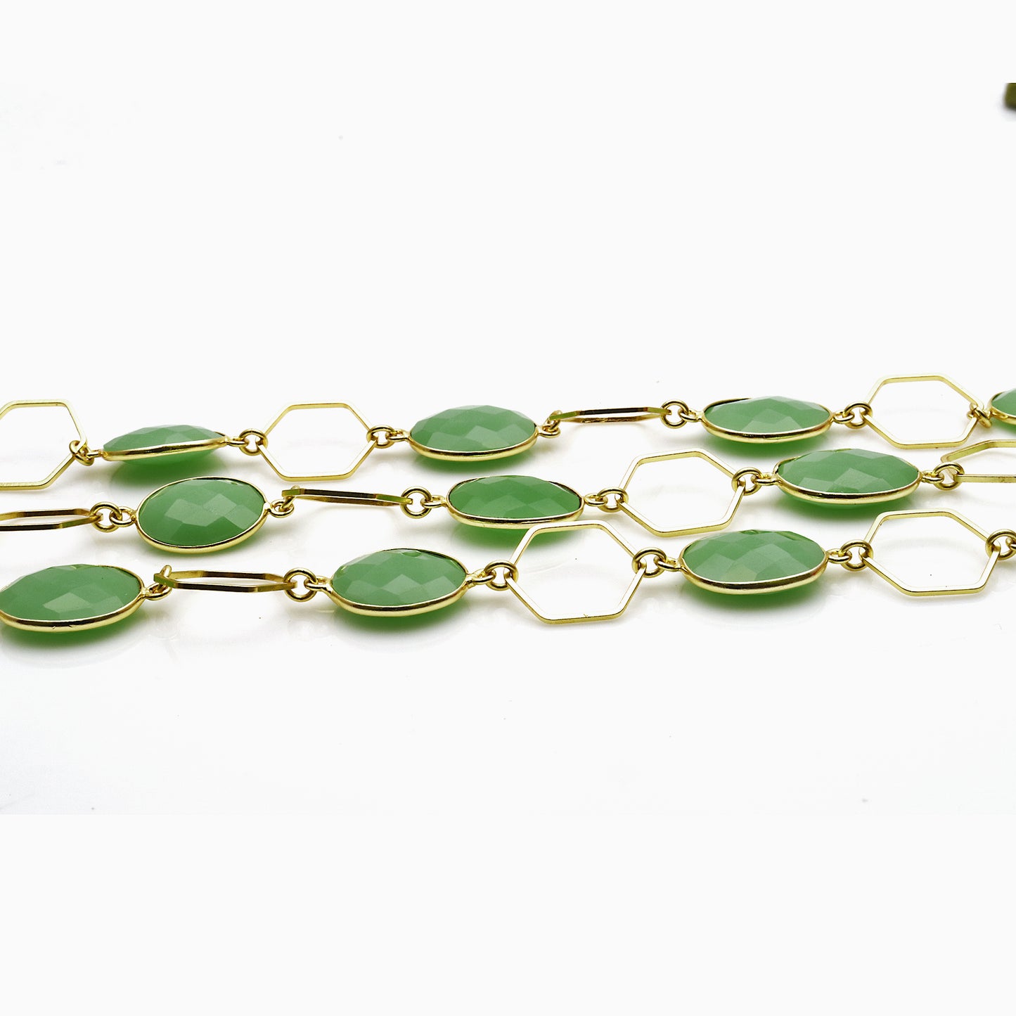 Chrysoprase Chalcedony With Hexagon Finding Gold Plated Chain - GemMartUSA