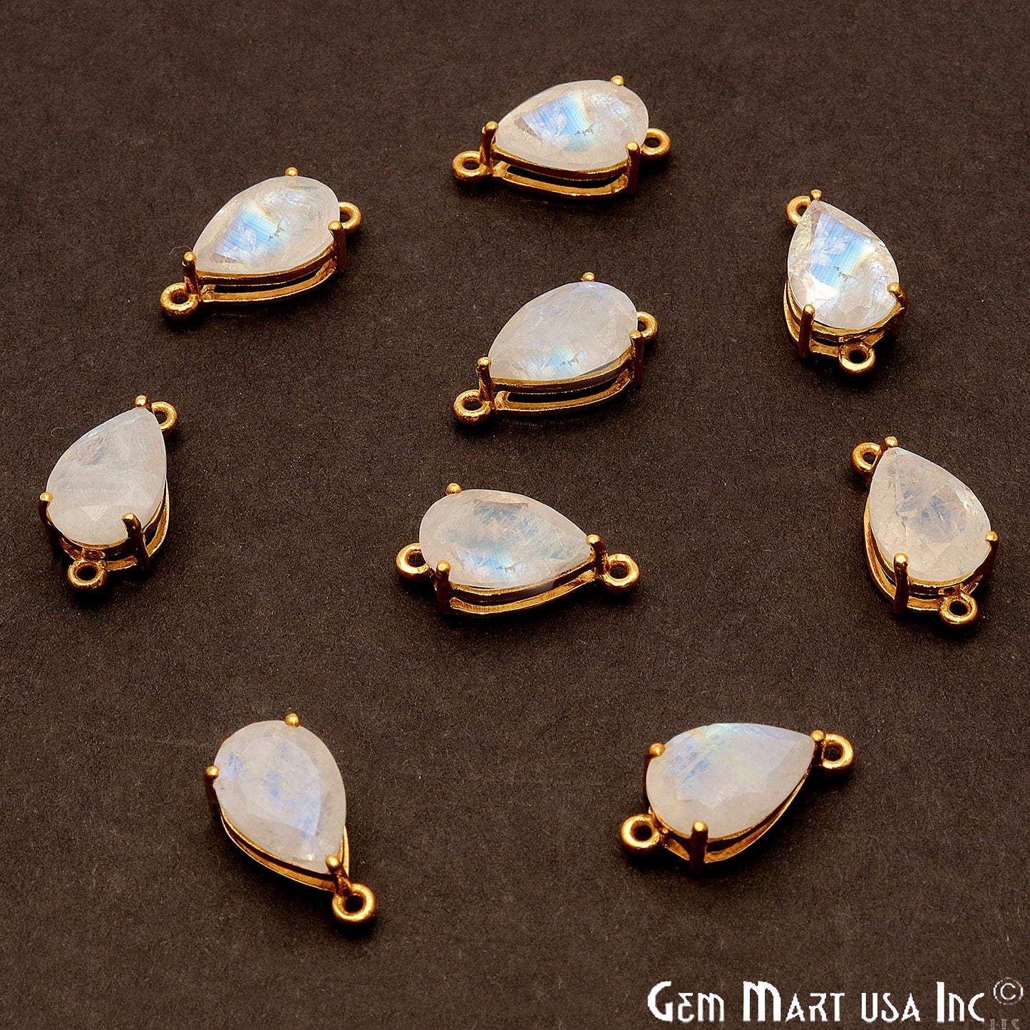 Rainbow Moonstone Prong Setting Gold Plated Flashy Gemstone Connector - GemMartUSA