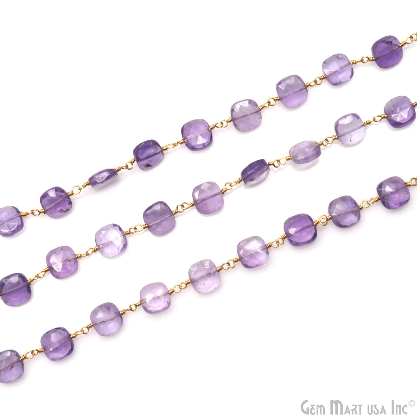 Amethyst 7-8mm Square Beads Gold Plated Rosary Chain