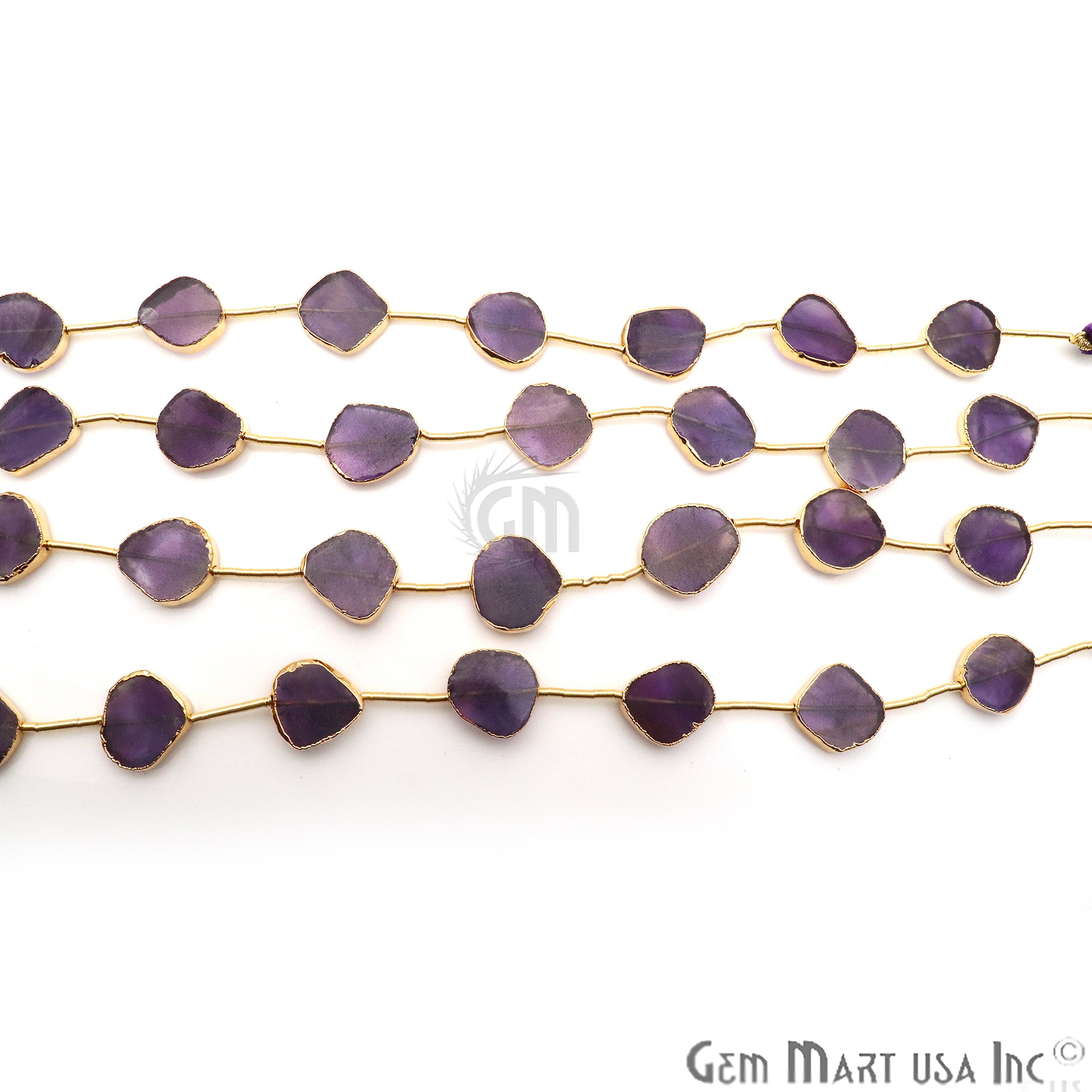 Amethyst Free Form 18x15mm Gold Edged Crafting Beads Gemstone Strands 9INCH - GemMartUSA