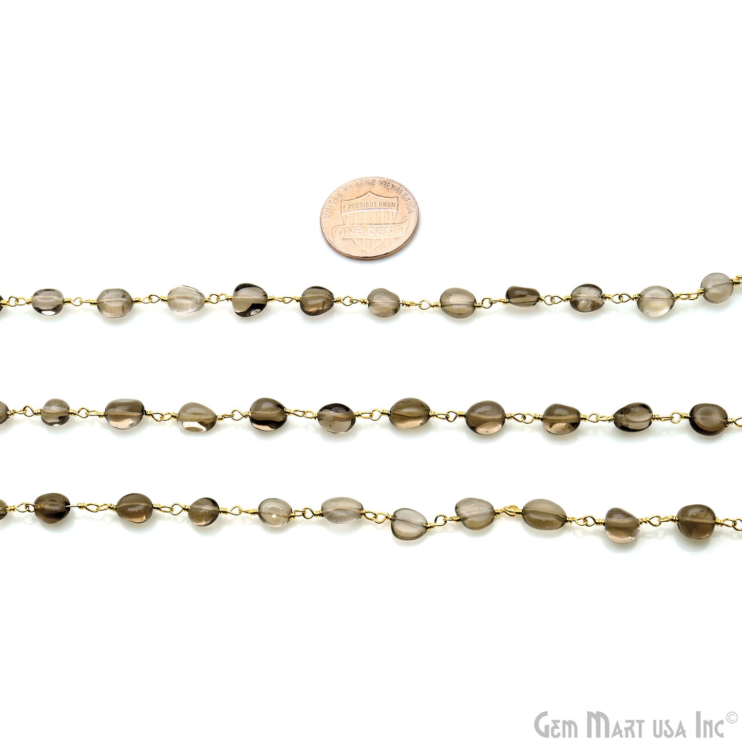 Smoky Topaz 8x5mm Tumble Beads Gold Plated Rosary Chain