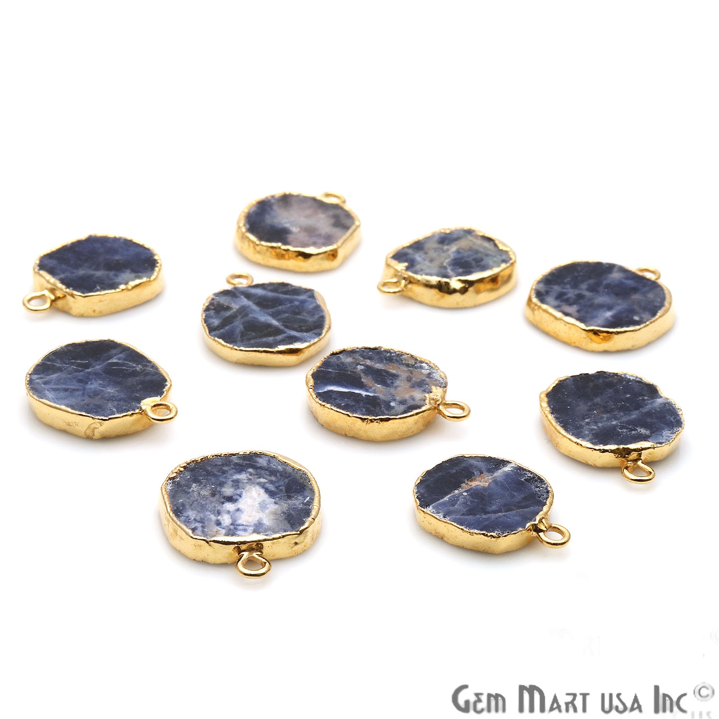 Rough Sodalite Gemstone 18x14mm Organic Gold Edged Connector Charm - GemMartUSA