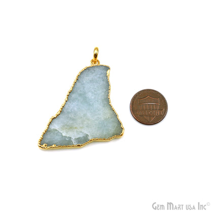 Aquamarine Free Form shape 55x33mm Gold Electroplated Gemstone Single Bail Pendant