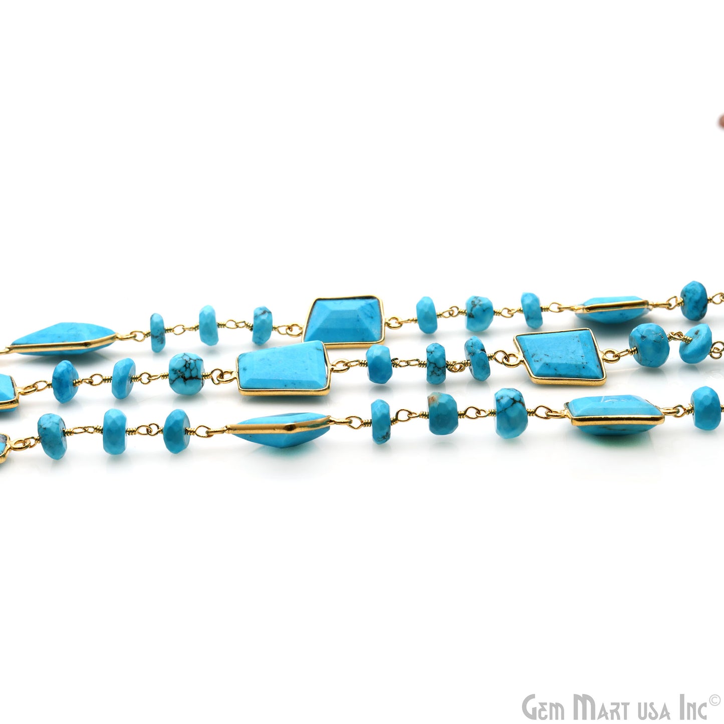 Turquoise Faceted Gemstone Beads Gold Plated Connectors Chain