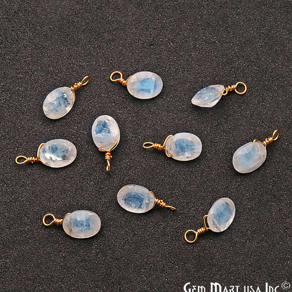 Rainbow Moonstone 6x8mm Oval Single Bail Gold Wire Wrapped Gemstone Connector - GemMartUSA