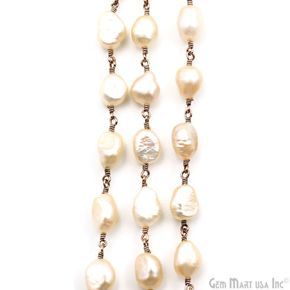 Pink Pearl Rose Gold Plated Wire Wrapped Beads Rosary Chain (763943682095)