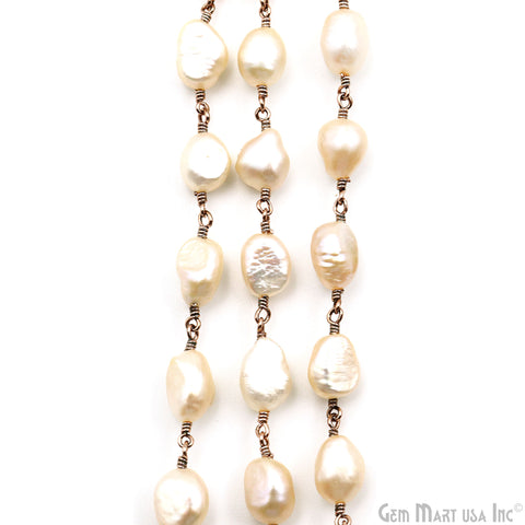 Pink Pearl Rose Gold Plated Wire Wrapped Beads Rosary Chain (763943682095)