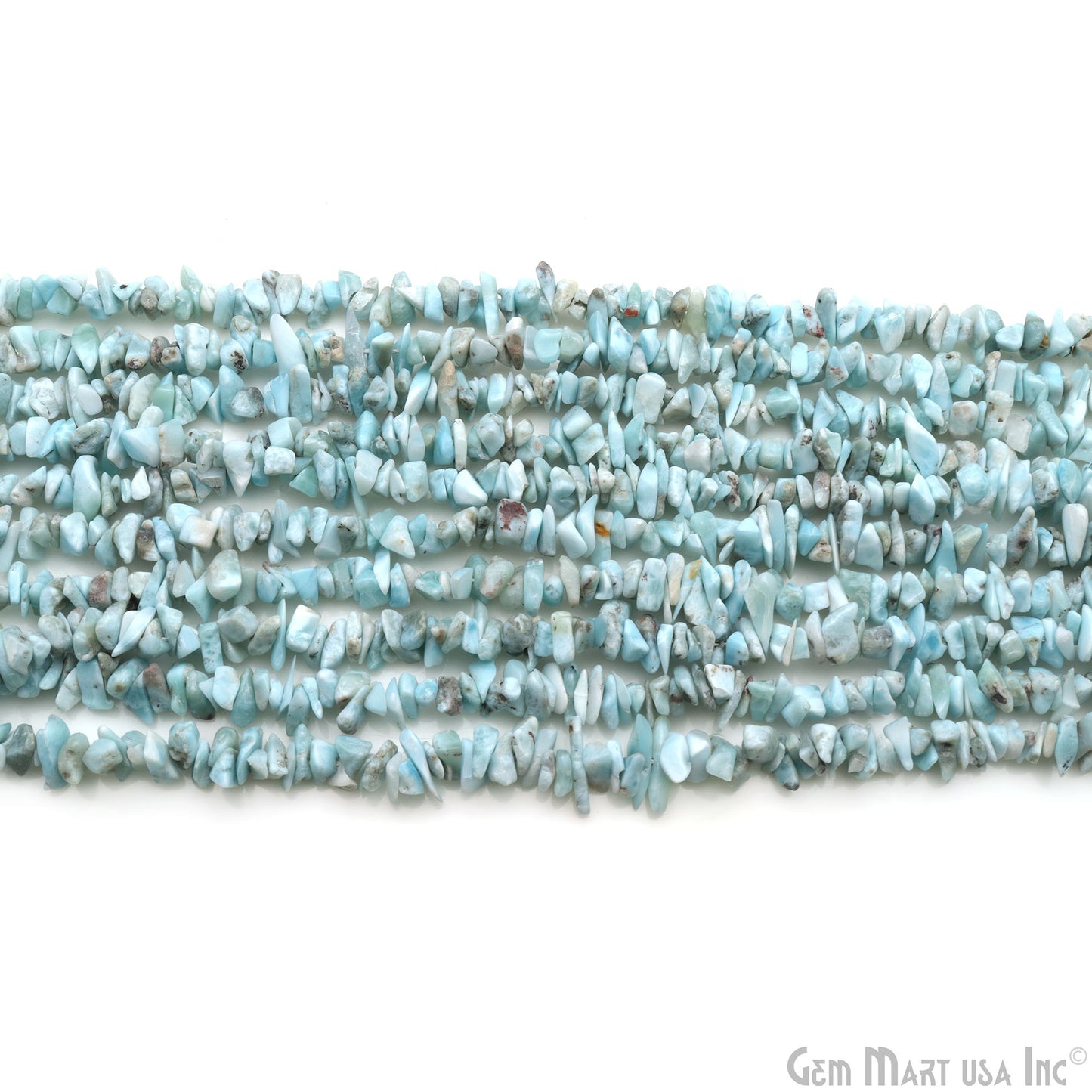 Larimar Chip Beads, 34 Inch, Natural Chip Strands, Drilled Strung Nugget Beads, 3-7mm, Polished, GemMartUSA (CHLI-70001)