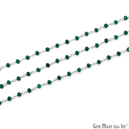 Emerald Jade Beads 3-3.5mm Silver Plated Wire Wrapped Rosary Chain