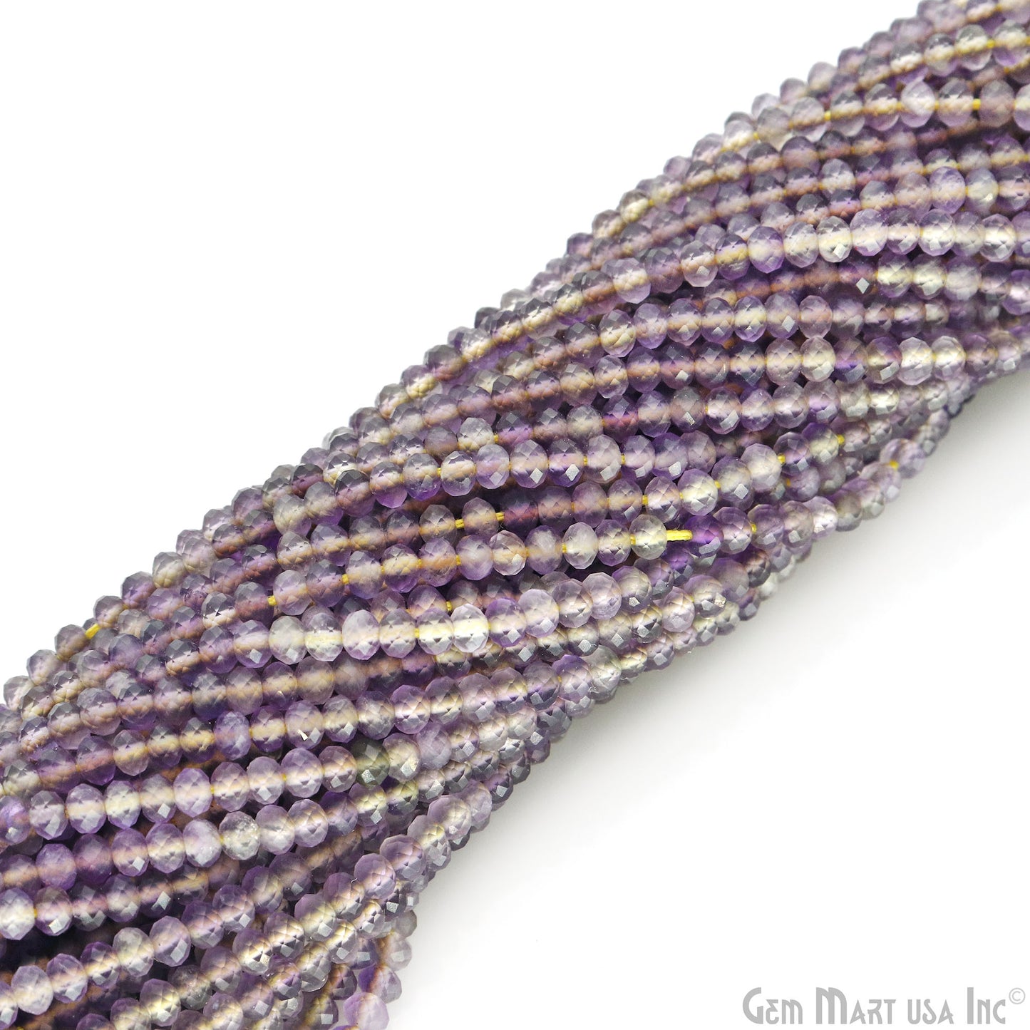 Ametrine Rondelle Beads, 12.5 Inch Gemstone Strands, Drilled Strung Nugget Beads, Faceted Round, 3-4mm