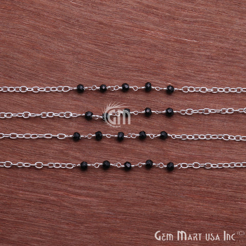 Black Spinel Beads Gemstone Beaded Silver Plated Wire Wrapped Rosary Chain