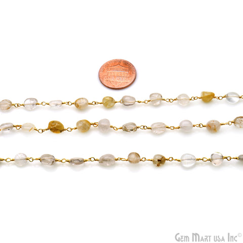 Golden Rutile 8x5mm Tumble Beads Gold Plated Rosary Chain
