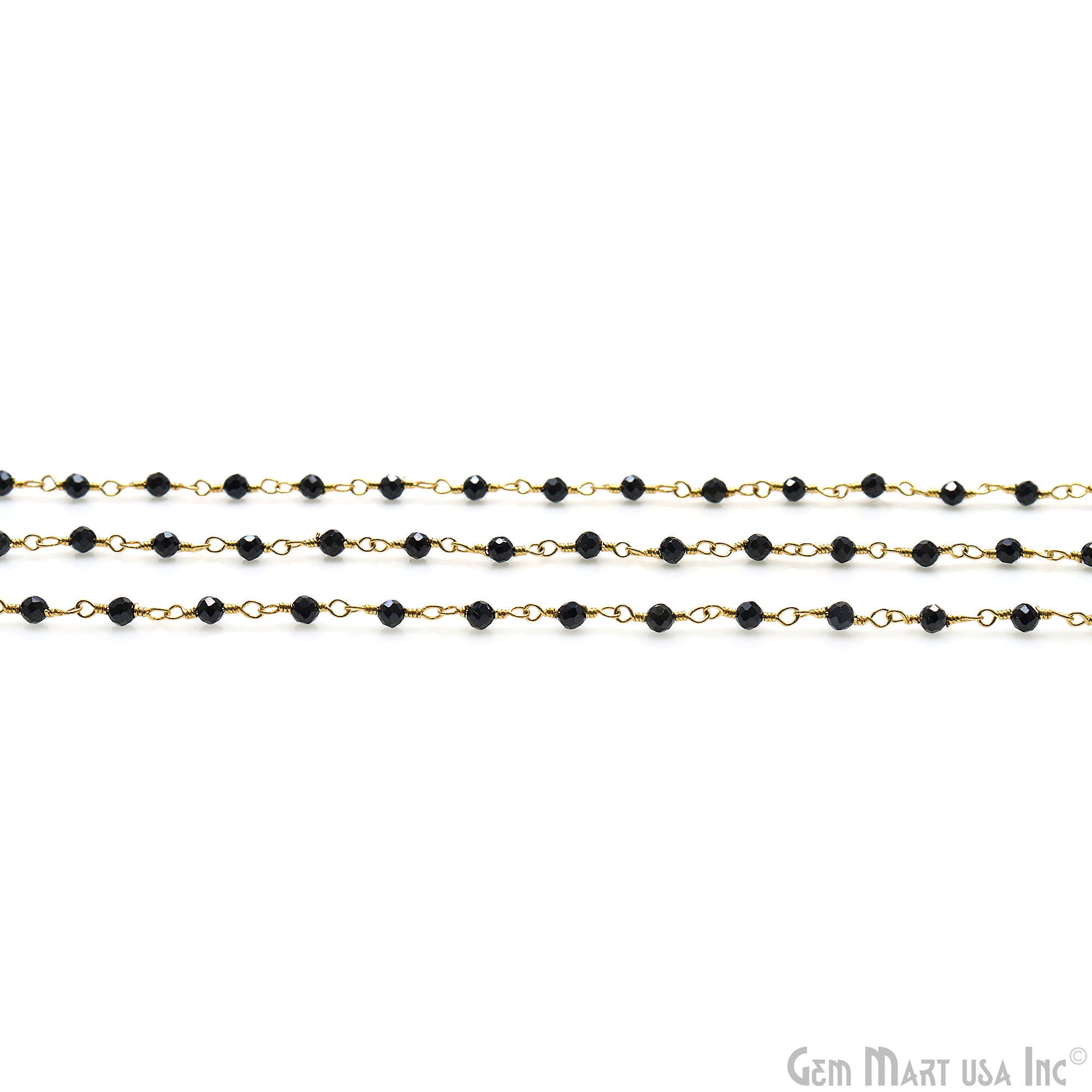 Black Spinel Smooth 2-2.5mm Gold Plated Wire Wrapped Gemstone Beads Rosary Chain (762919911471)