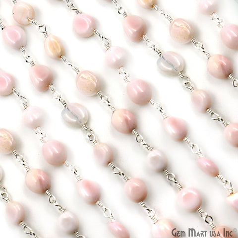 Pink Opal Tumble Beads 8x5mm Silver Plated Gemstone Rosary Chain