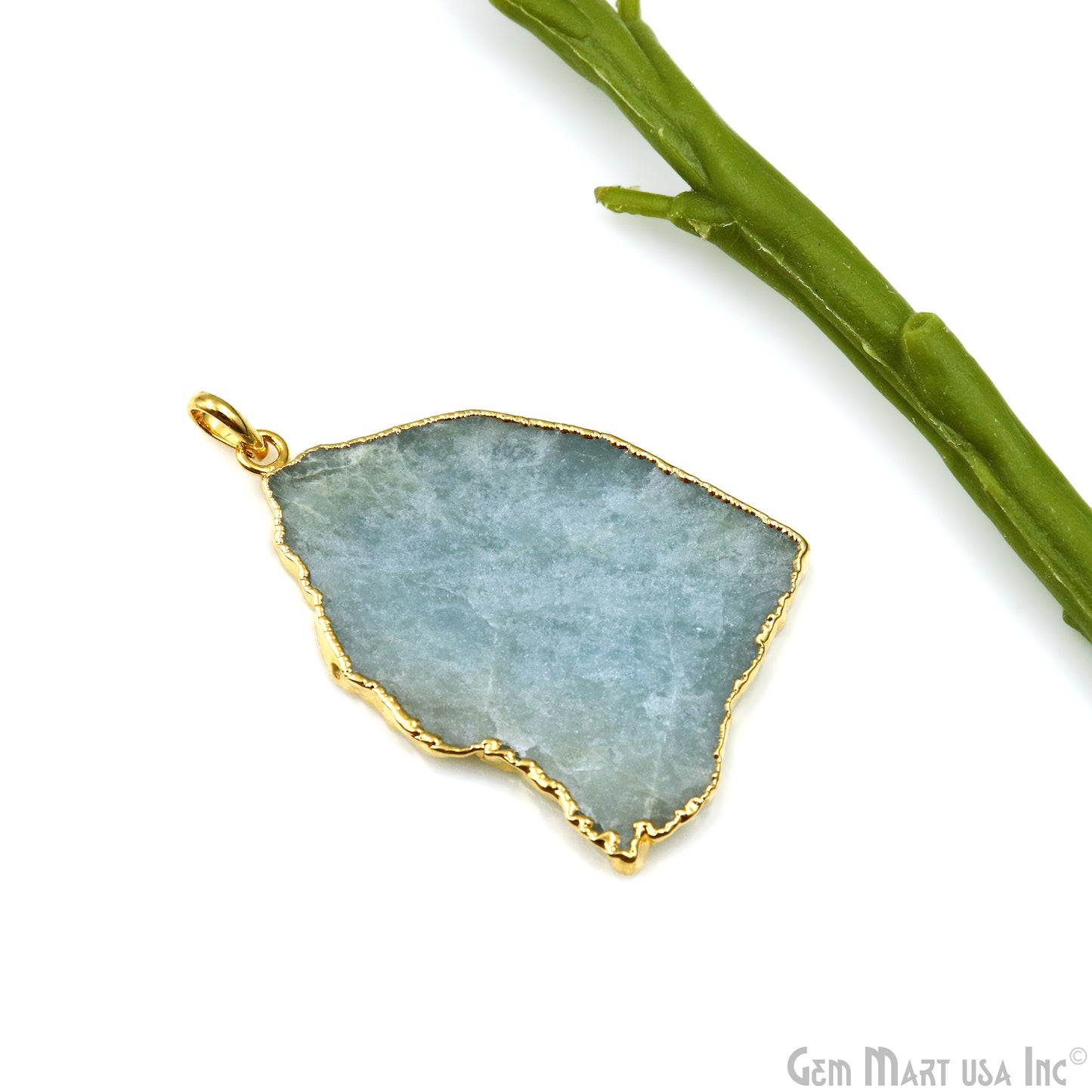 Aquamarine Free Form shape 53x36mm Gold Electroplated Gemstone Single Bail Pendant
