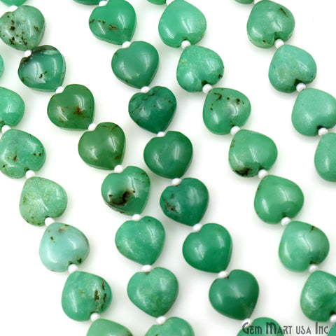 Chrysoprase Heart Beads, 7 Inch Gemstone Strands, Drilled Strung Briolette Beads, Heart Shape, 10mm