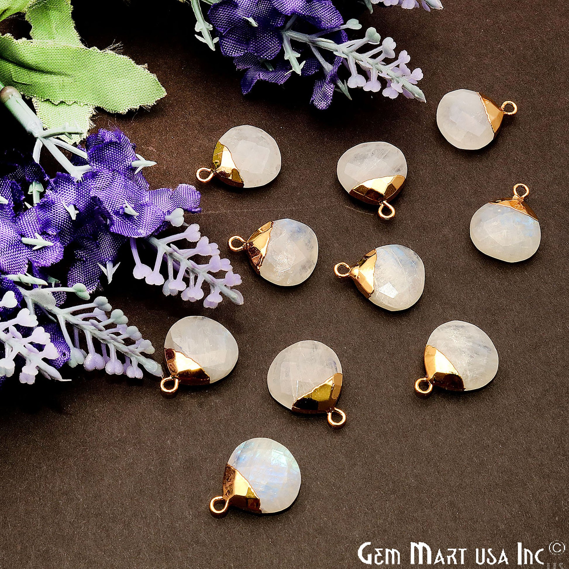 Rainbow Moonstone 14mm Onion Gold Electroplated Single Bail Gemstone Connector - GemMartUSA