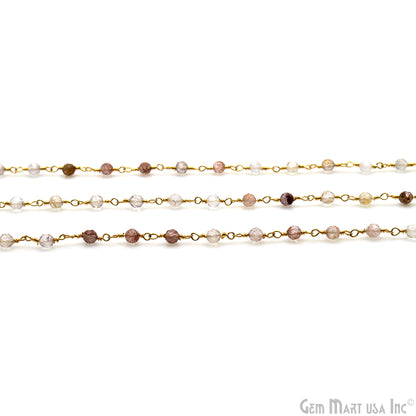 Copper Rutile Faceted 2.5-3mm Gold Plated Beaded Wire Wrapped Rosary Chain