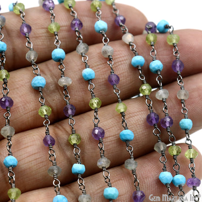 Multistone 3-3.5mm Oxidized Beaded Wire Wrapped Rosary Chain