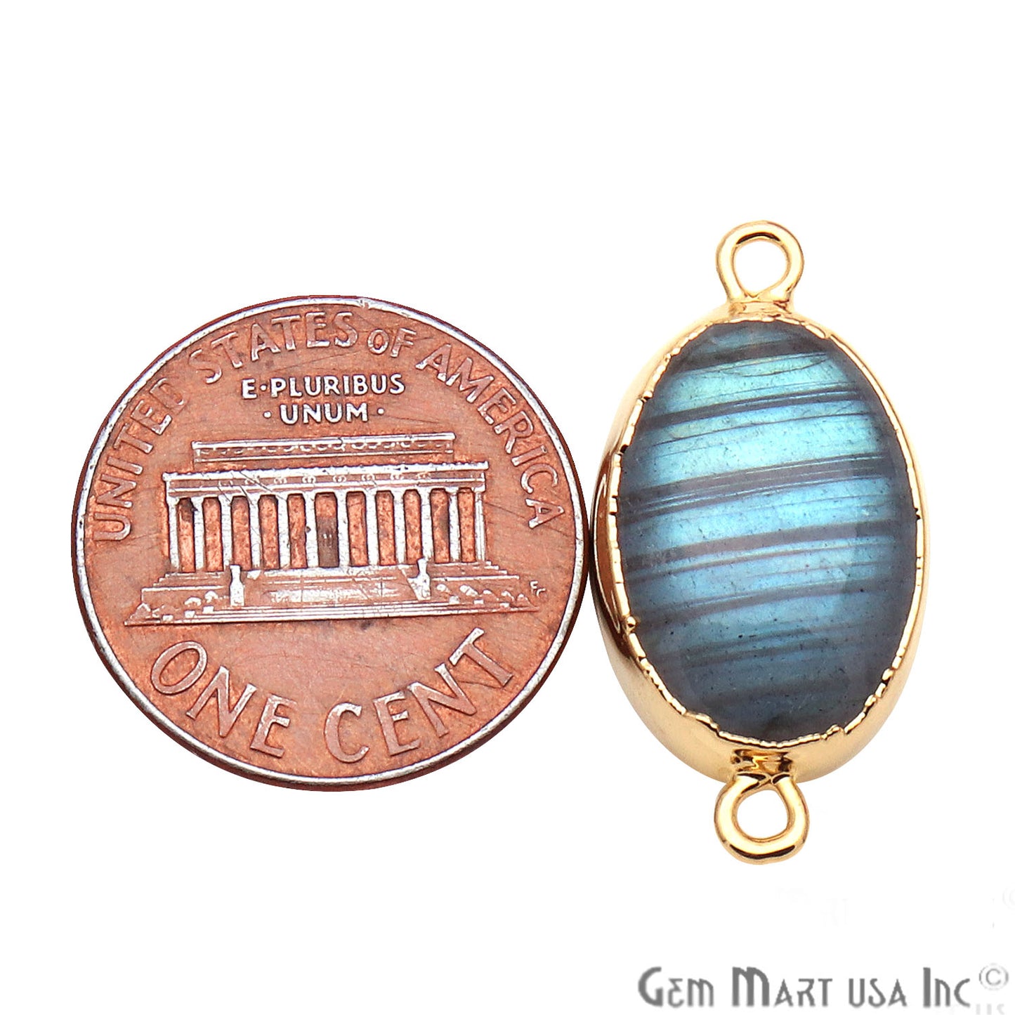 Flashy Labradorite Oval Shape Gold Edge 23x12mm Double Bail Connector - GemMartUSA