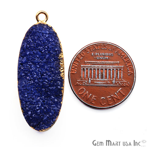 Blue Druzy Oval 30x12mm Gold Electroplated Single Bail Connector - GemMartUSA