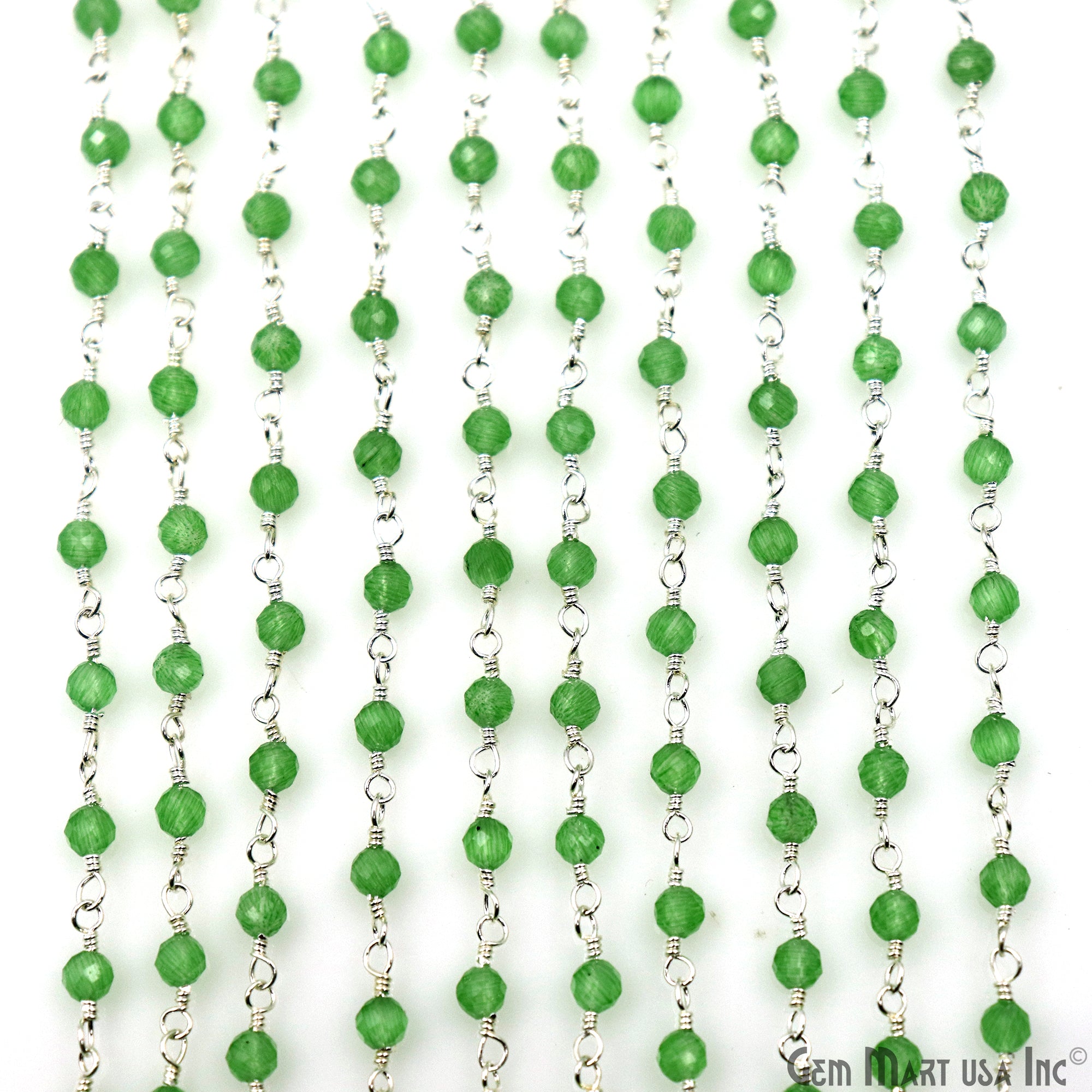 Peridot Monalisa Faceted Beads 3-3.5mm Silver Gemstone Rosary Chain