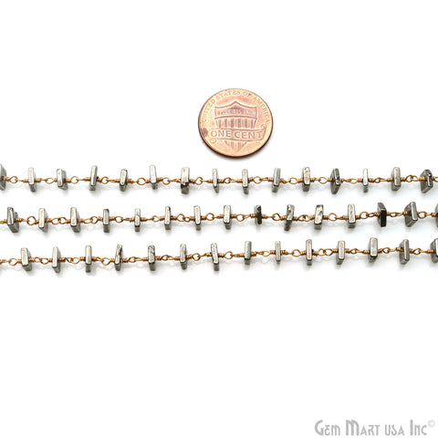 Pyrite Square Beads 4-5mm Gold Wire Wrapped Rosary Chain