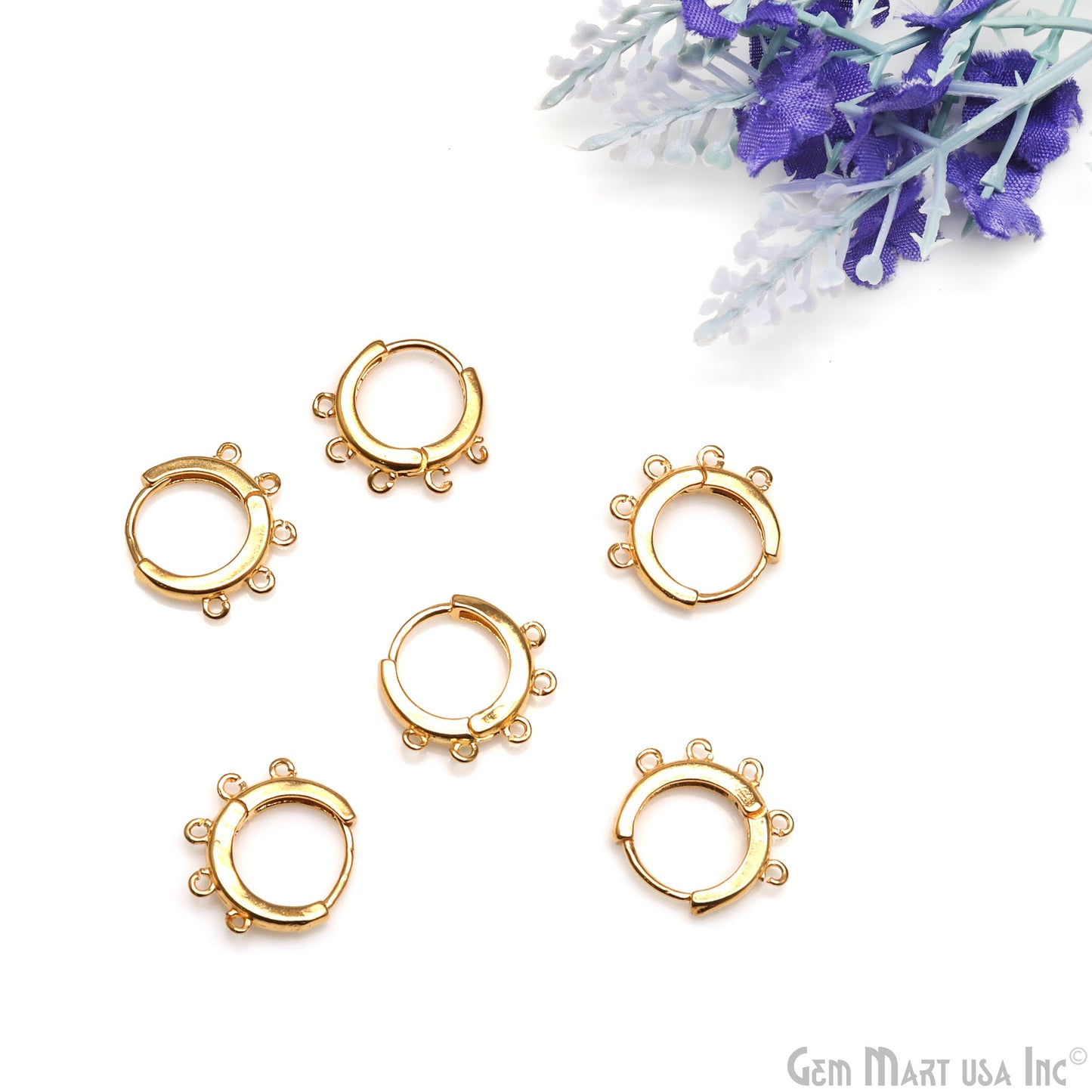 DIY Round 5 Loop Hoop Clasp Finding Studs Gold Plated Hoop Earring 1 Pair