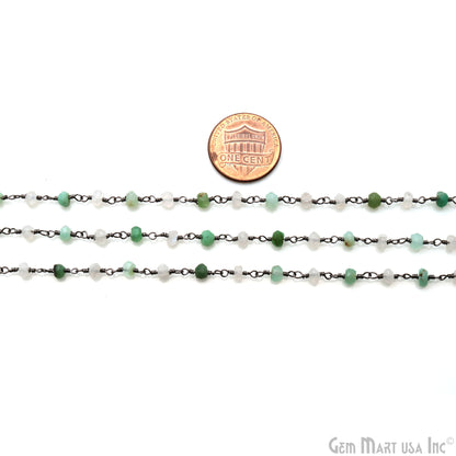 Chrysoprase With Rainbow Faceted 3-3.5mm Oxidized Wire Wrapped Beads Rosary Chain