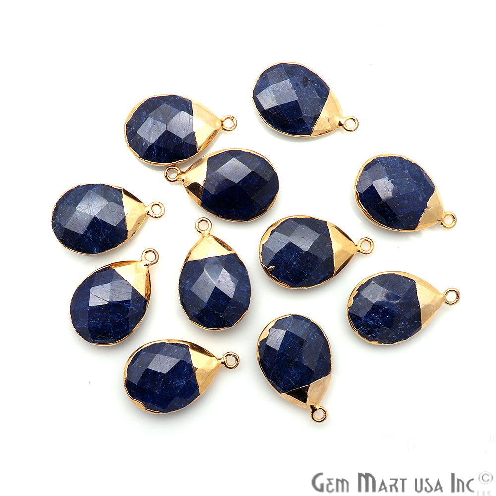 Sapphire Gold Electroplated 15x20mm Pear Single Bail Gemstone Connector - GemMartUSA