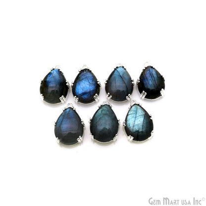 Flashy Labradorite Cabochon 23x16mm Pears Prong Silver Setting Single Bail Gemstone Connector