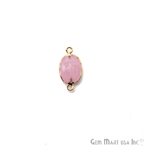 Rose Chalcedony 12X16mm Oval Gold Electroplated Double Bail Gemstone Connector - GemMartUSA