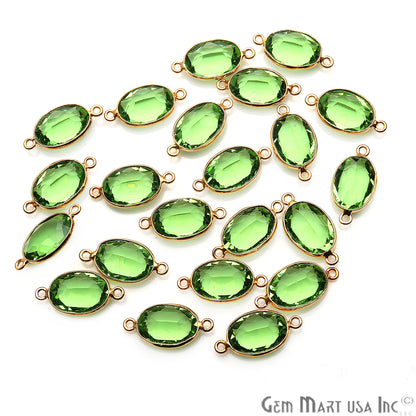 Peridot Gemstone 10x14mm Oval Shape Gold Plated Bezel Connector - GemMartUSA