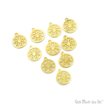 Round Shape Laser Charm Gold Plated 16x13.4mm Finding Charm Connector