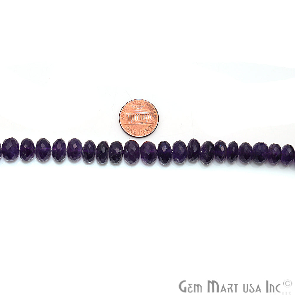 5pc Lot Amethyst Faceted Round Shape 8-9mm Gemstone Rondelle Beads - GemMartUSA