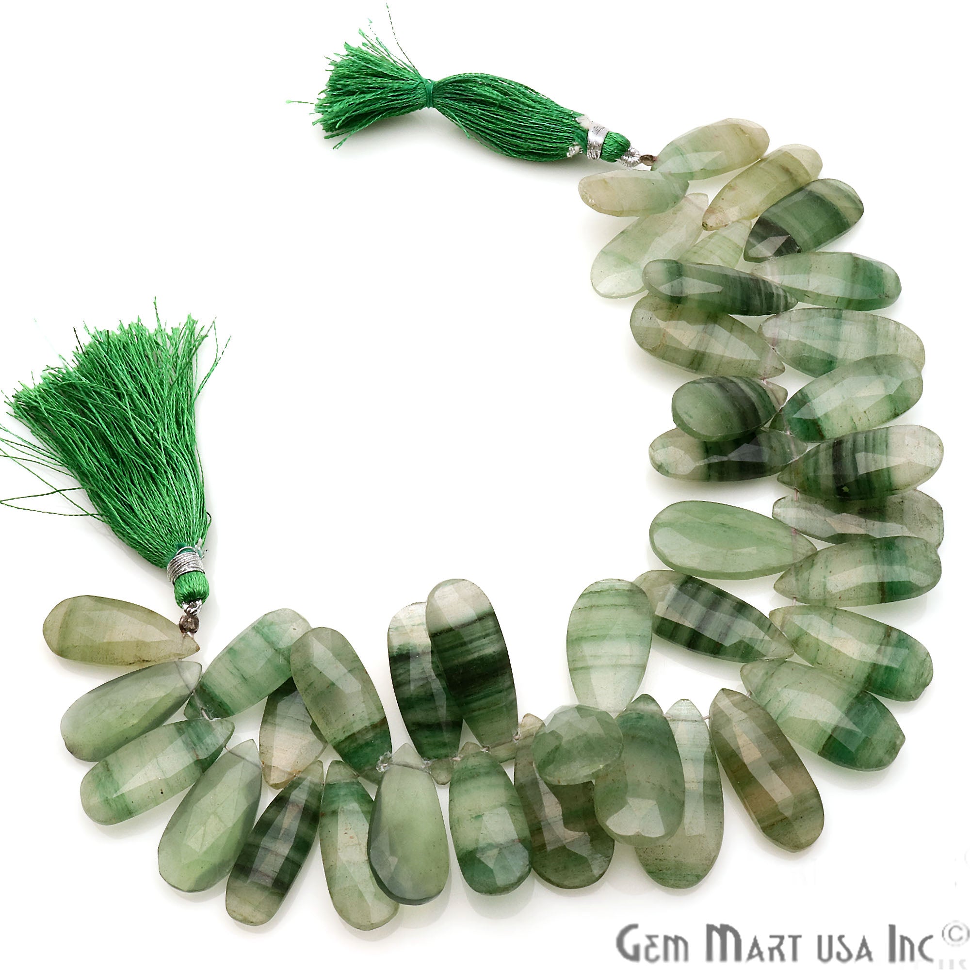 Green Rutile Pears 23x11mm Crafting Beads Gemstone Briolette Strands 8 Inch - GemMartUSA