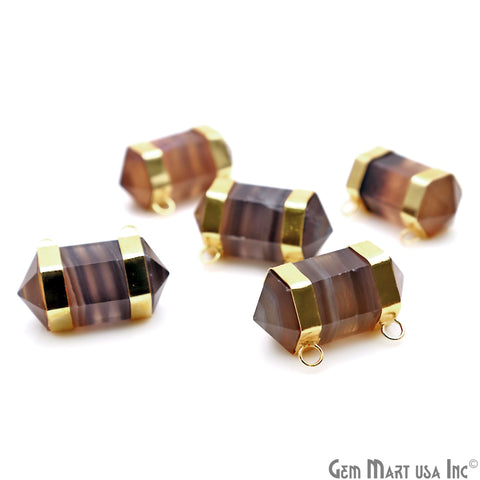 Fluorite Double Point Pendant Cat Bail Gold Plated 32x20mm - GemMartUSA