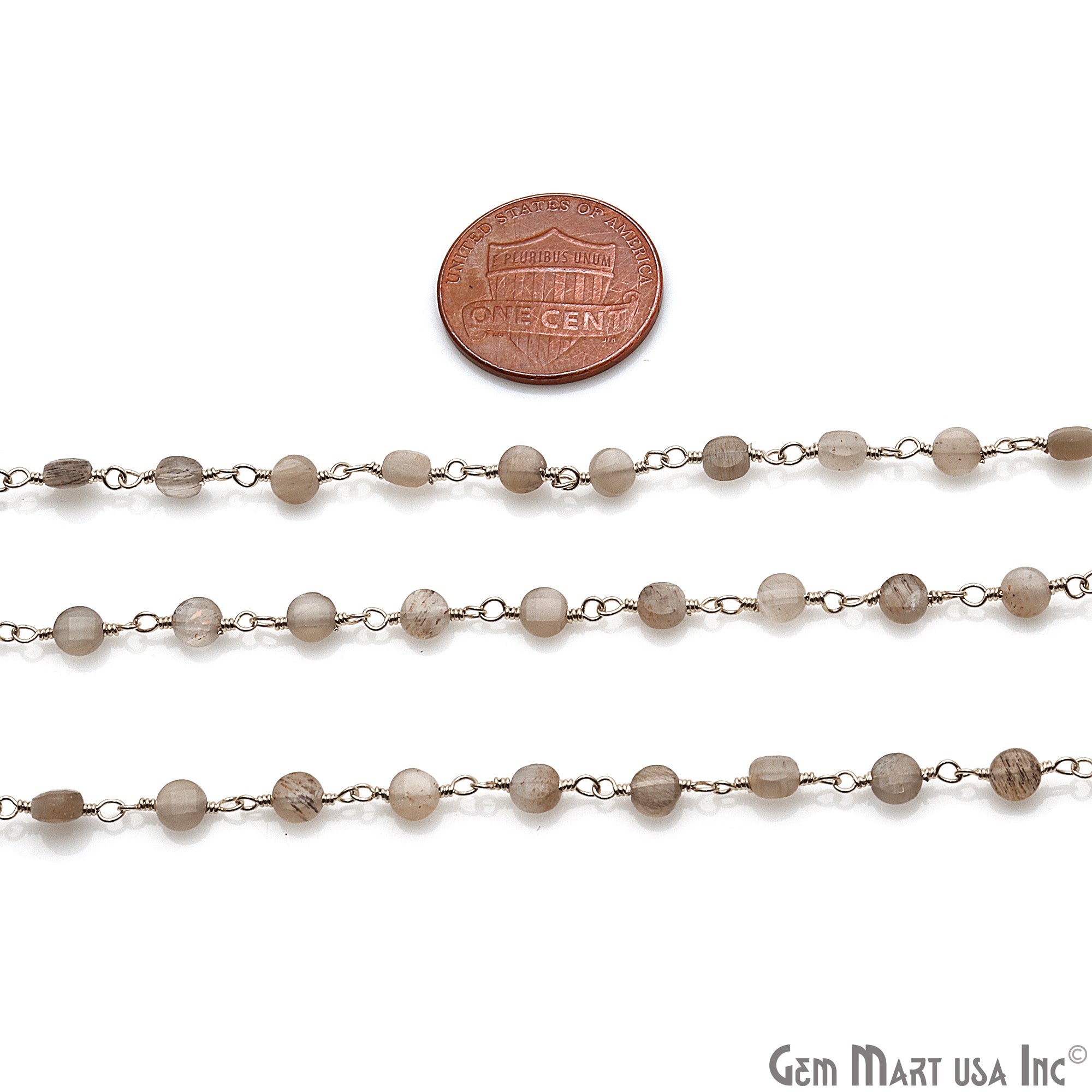 Brown Monalisa Faceted 3-4mm Silver Wire Wrapped Rosary Chain - GemMartUSA