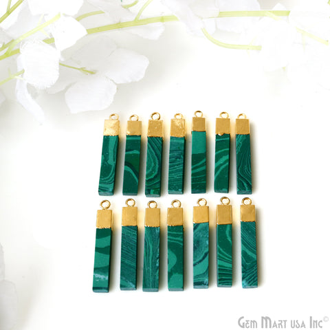 Malachite Rectangle Shape 33x5mm Gold Electroplated Single Bail Connector