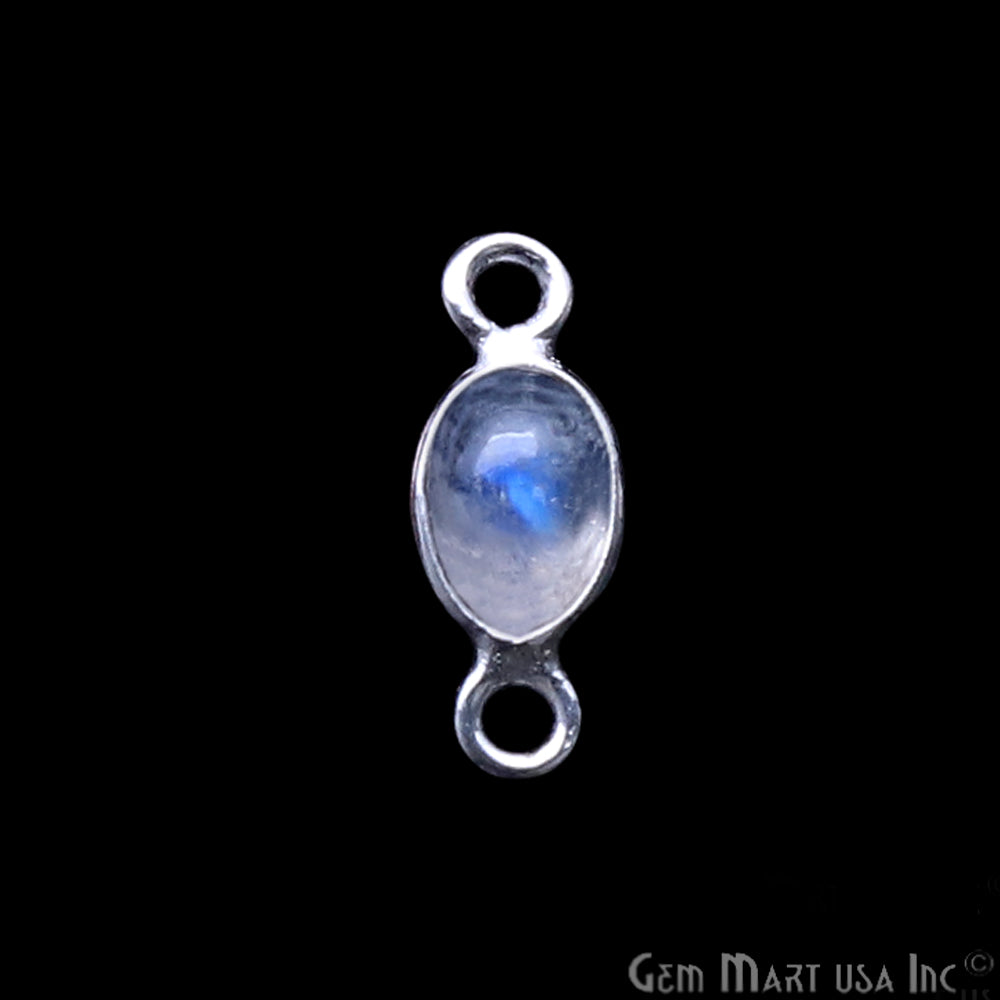 Rainbow Moonstone Cabochon 6x4mm Oval Shape Silver Plated Double Bail Gemstone Connector - GemMartUSA