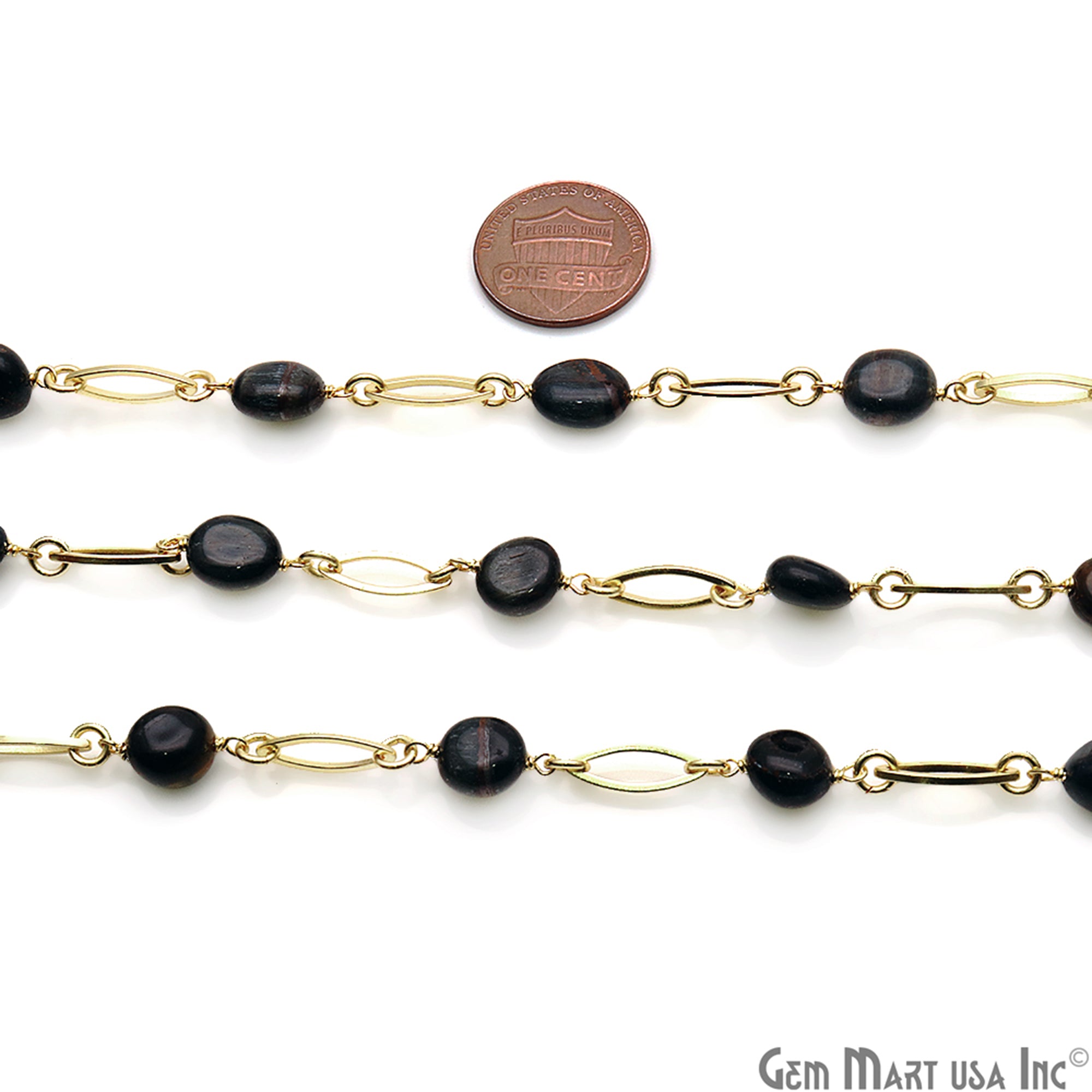Blood Stone With Gold Plated Marquise Finding Rosary Chain - GemMartUSA