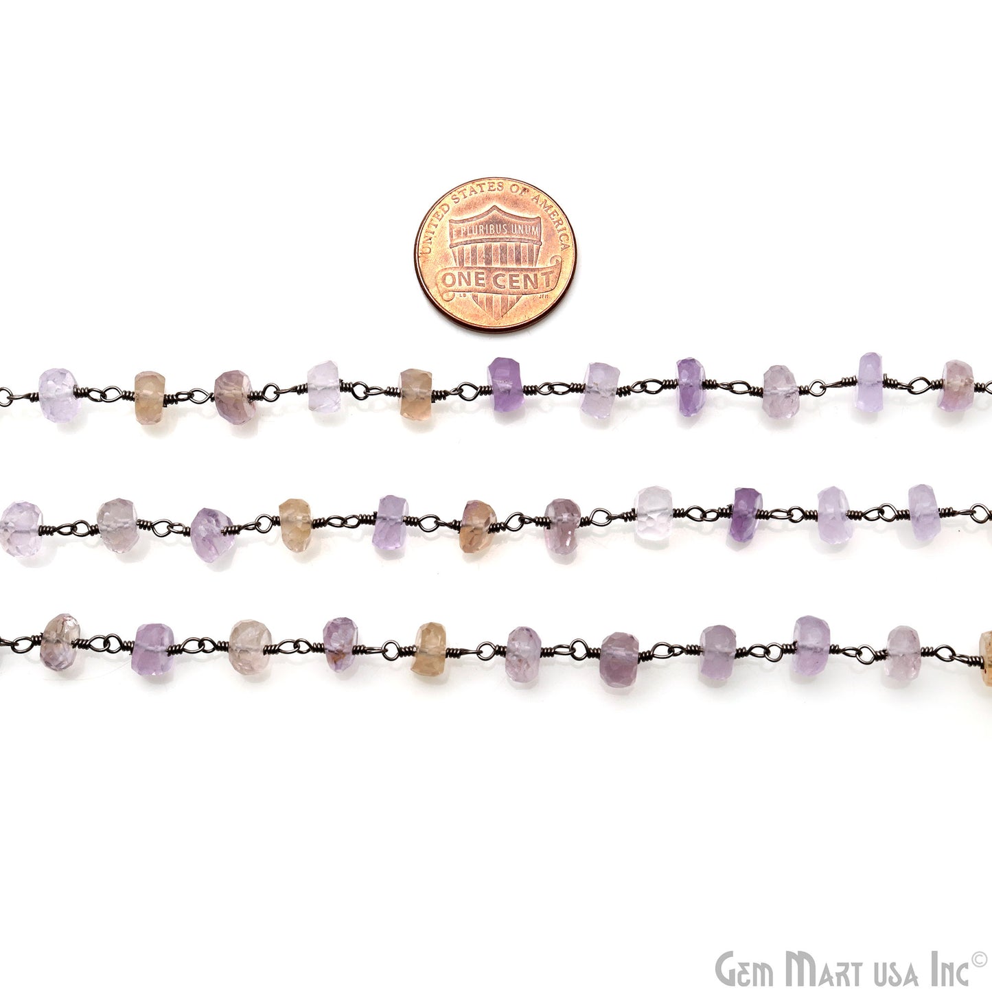 Ametrine Faceted Beads 6-7mm Oxidized Wire Wrapped Rosary Chain