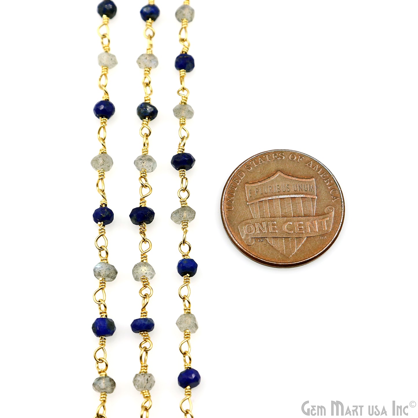 Lapis & Labradorite 3-3.5mm Gold Plated Faceted Beads Wire Wrapped Rosary Chain