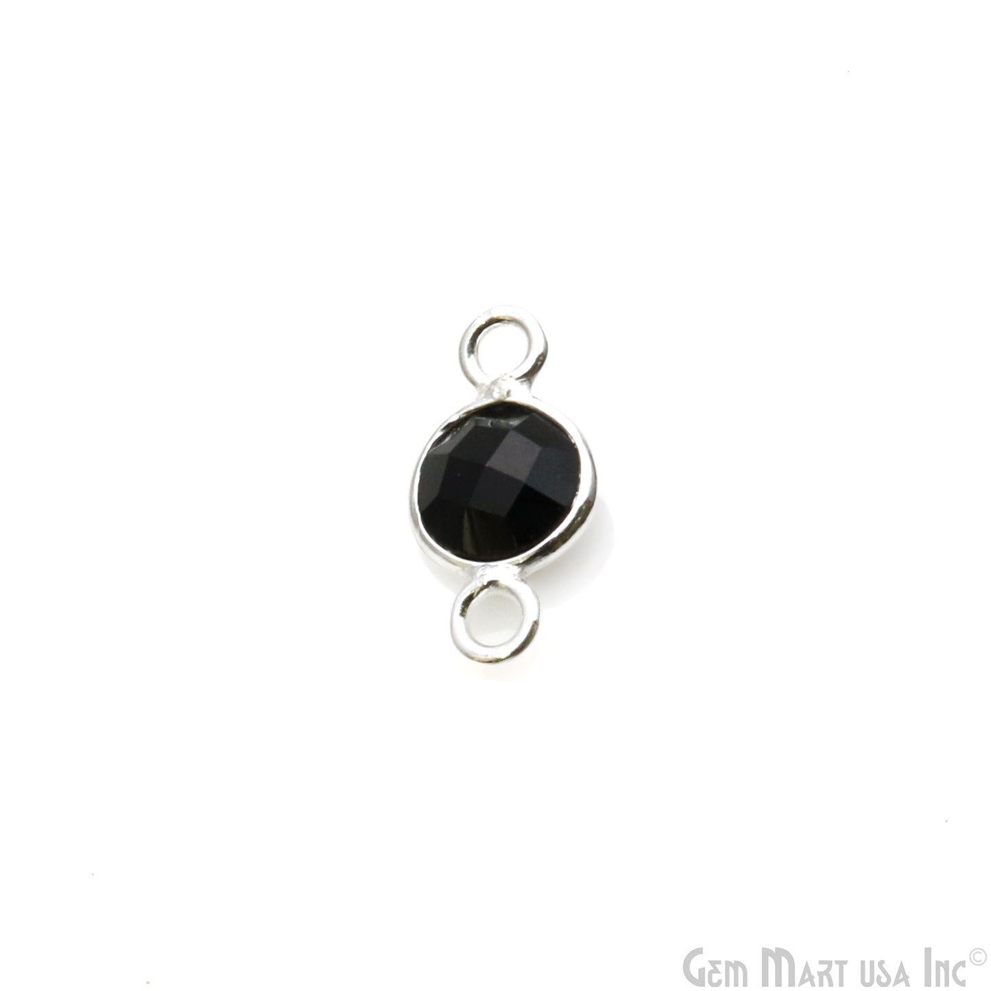 Black Onyx Round 5mm Double Bail Silver Plated Bezel Connector