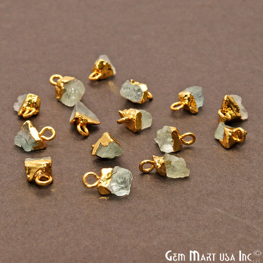 Rough Aquamarine Gemstone 10x5mm Organic Gold Edged Connector - GemMartUSA