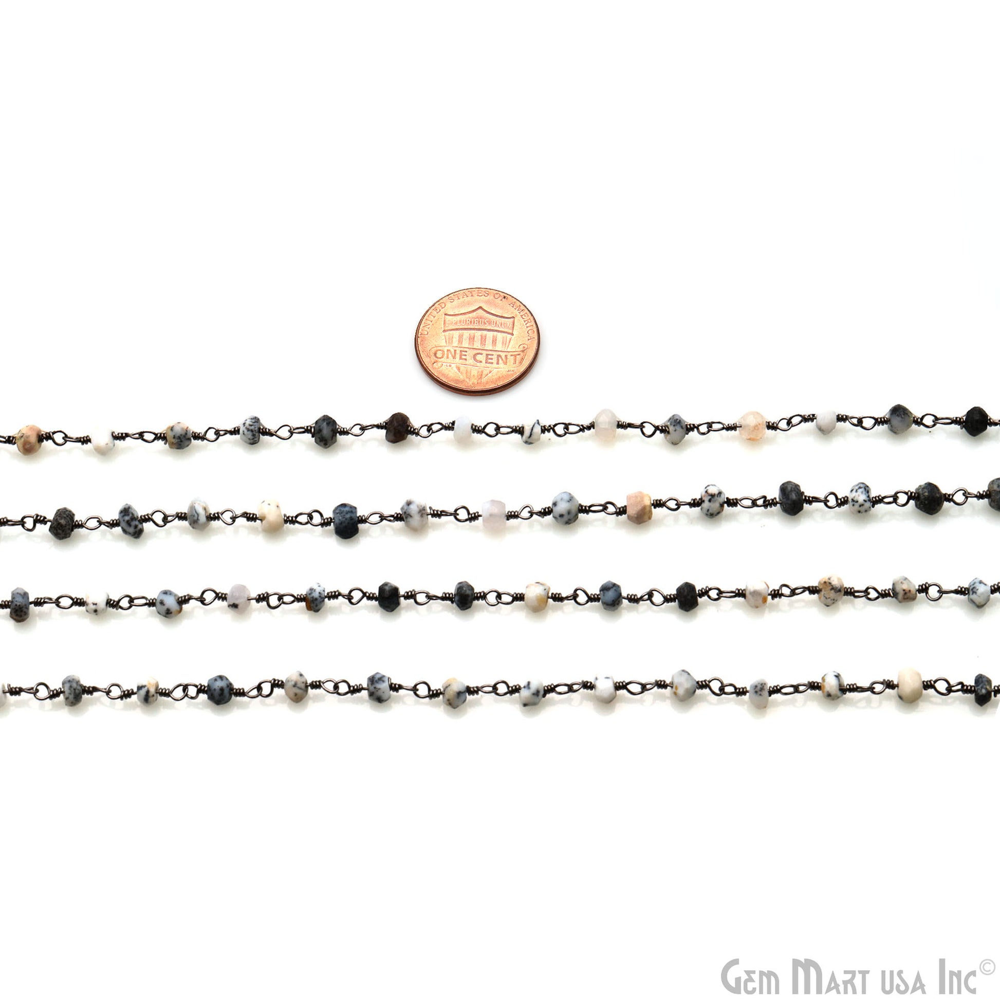 Dendrite Opal Oxidized Wire Wrapped Beads Rosary Chain (762845691951)