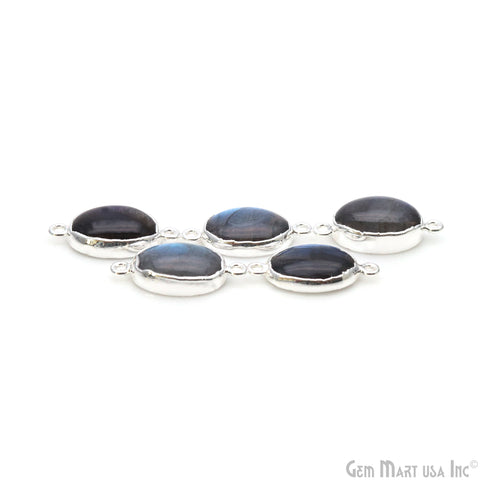 Flashy Labradorite 25x13mm Cabochon Oval Double Bail Silver Electroplated Gemstone Connector