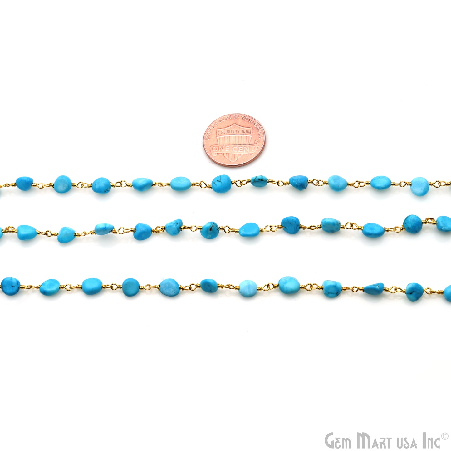 Turquoise 8x5mm Tumble Beads Gold Plated Rosary Chain